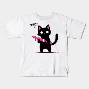Cat what? Murderous Black Cat with knife Kids T-Shirt